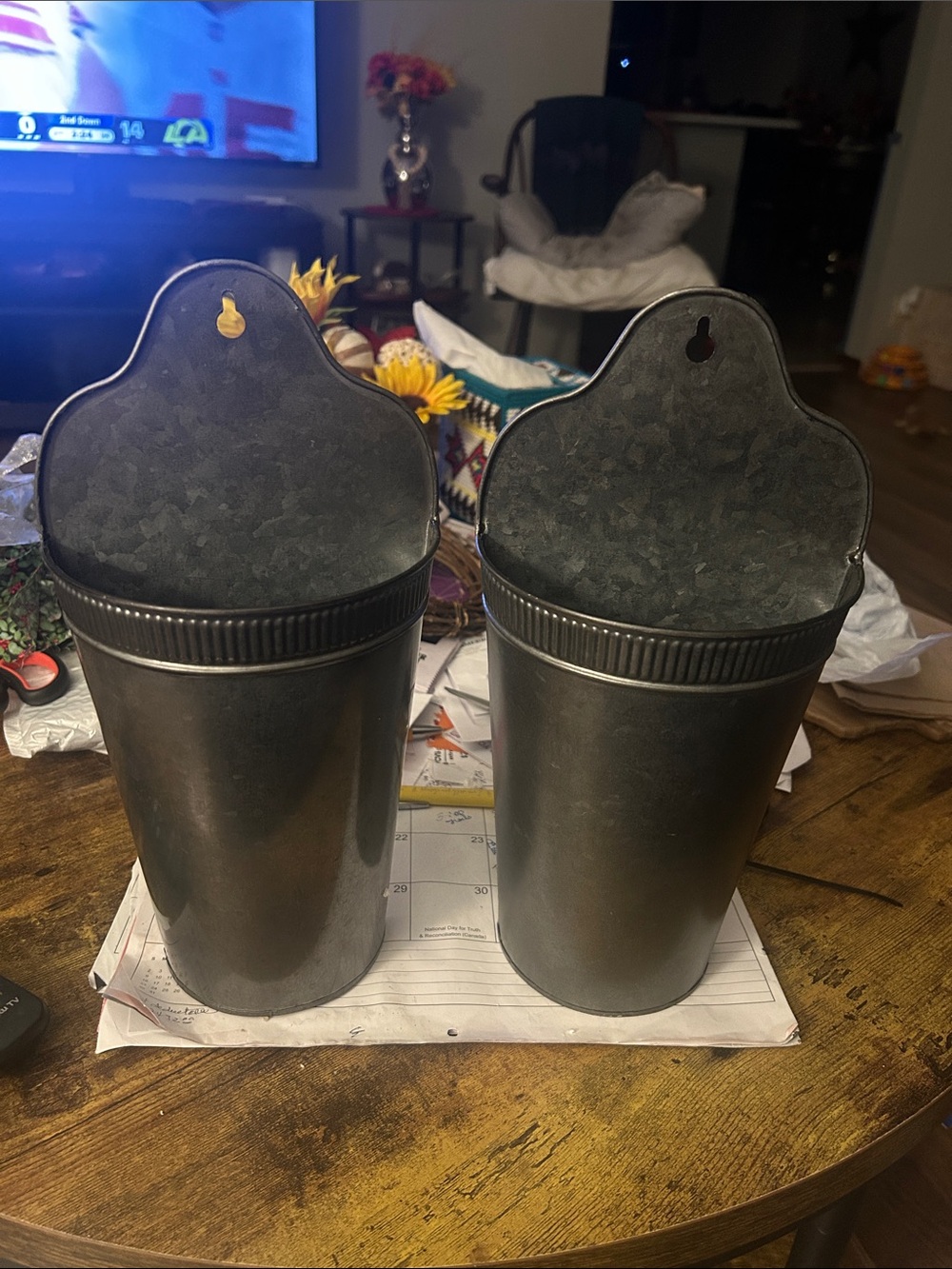 Source Unknown Galvanized Metal Hanging Wall Pockets — Dark Gray